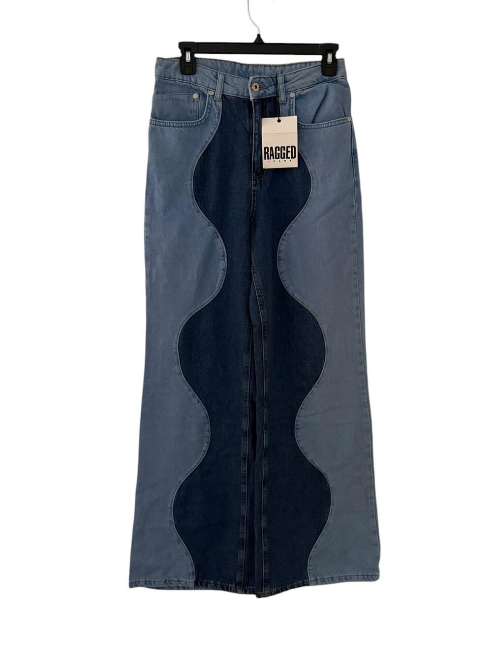 NWT The Ragged Priest Underworld Jean Two-Tone Wave Panel Wide Leg Jeans Size 28 - Picture 3 of 9